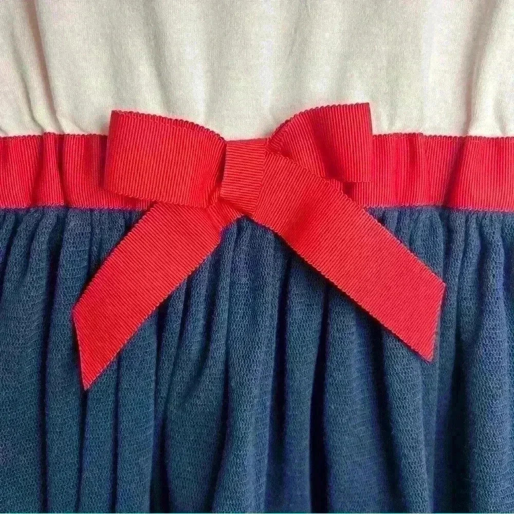 Hanna Andersson Girls Pink Red Navy Blue With Bow Dress Size 90 (US 3) - Picture 4 of 10